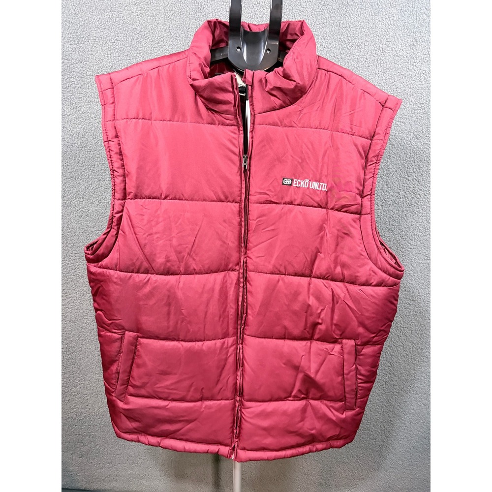 Ecko Unltd Puffer Vest Mens 3XL Red Full Zip Quilted Jacket Rhino Logo